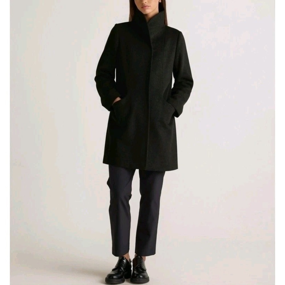 Quince Italian Wool‎ Womens XS NWOT Cocoon Coat Black Quiet Luxury Neutral Prepp